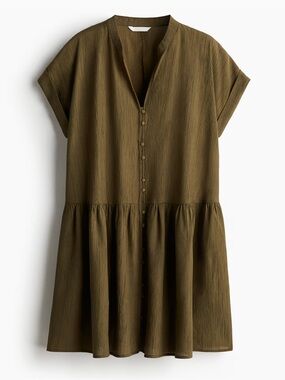 H&M CRINKLED TUNIC DRESS DARK KHAKI GREEN SIZE MEDIUM